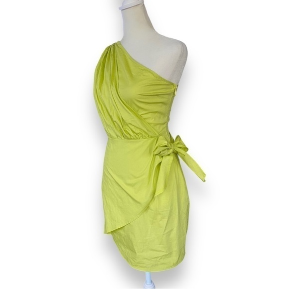 New Missguided Lime Green One Shoulder Tie Side Mini Dress Size 0 - Picture 6 of 16